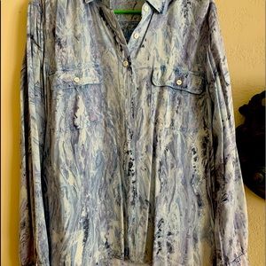 💙 Blue and white bottom down blouse, Tie dye look 💙